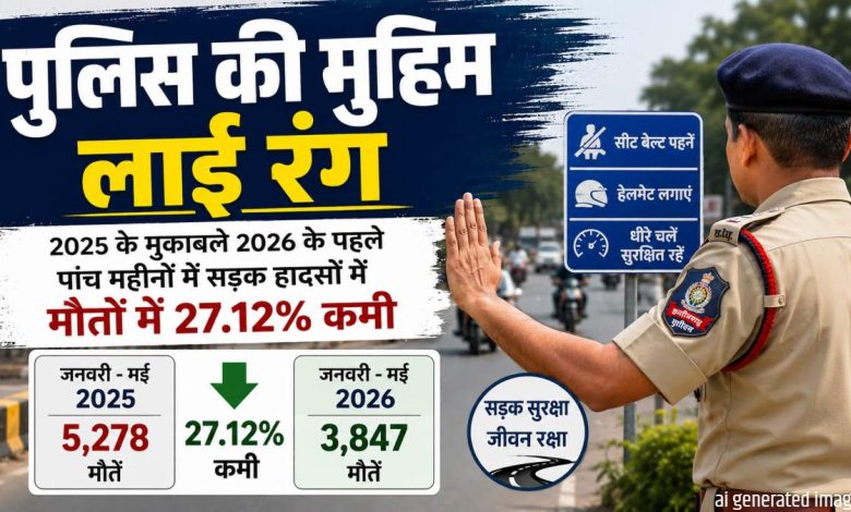 पुलिस की मुहीम का दिखा असर: 2025 की तुलना में 2026 के पांच महीने में सड़क हादसों में मौतों में 27.12% कमी