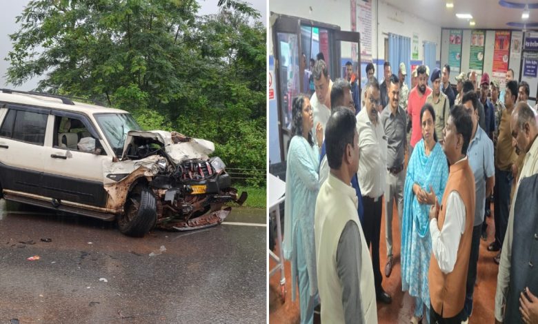 मंत्री केदार कश्यप की कार को टक्कर मारकर फॉलो गाड़ी से भिड़ी स्कॉर्पियो, 4 जवान घायल